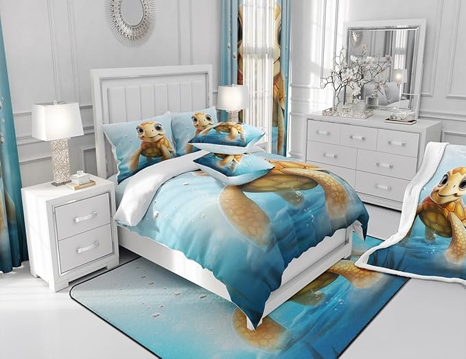 Feelyou Cute Sea Turtle Shower Curtain Kids 3D Print Fabric Shower Curtain Ocean Animal Bathroom Waterproof Accessories with 12 Hooks for Women Men Ocean Theme Curtains,72x78 Inches