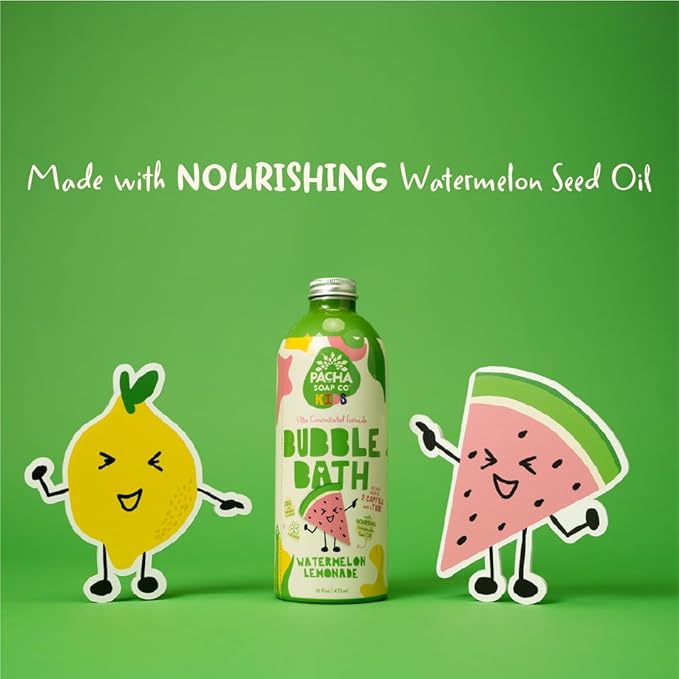 Pacha Soap Co. Kids Bubble Bath, Watermelon Lemonade, 2 Pack - Make Bathtime Fun & Squeaky Clean, Ultra-Concentrated, Foaming, Plant-Based, Vitamin Rich, Non-Toxic, Tear-Free, Recyclable
