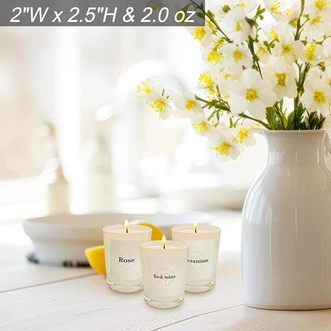 Candles for Home Scented, 3 Pack White Glass Jar Candles, Roses, Red Wine, Geranium Candles, Aromatherapy Candle Set for Stress Relief or Best Gift
