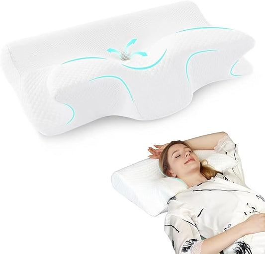 Widen Cervical Pillow Memory Foam Pillow for Neck Head Shoulder Pain Relief Hollow Contour Cooling Ergonomic Orthopedic Contoured Neck Bed Pillow for Side Back and Stomach Sleepers