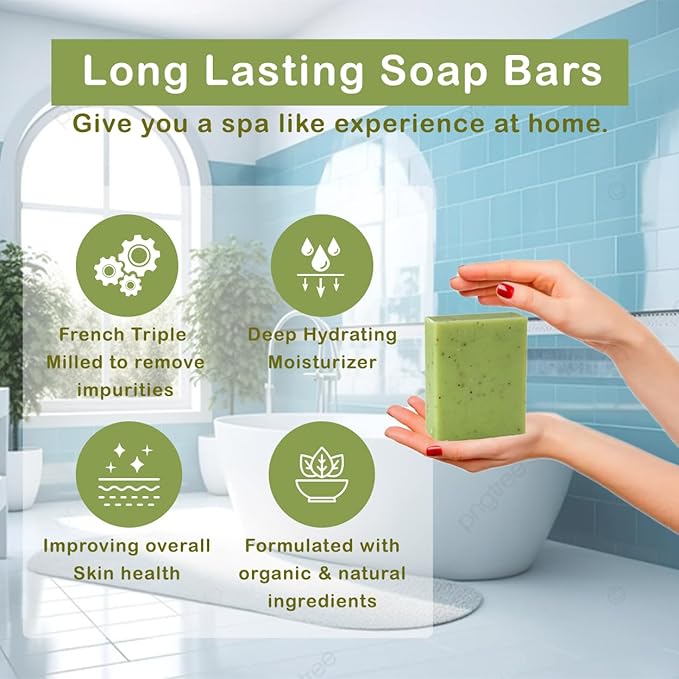 Lemon Myrtle Scented Natural Soap Bars (6 Bars), 3.5oz Moisturizing French Triple Milled Soap Bars Enriched with Shea Butter - Pure Plant Oil Bath & Body Soap Bars