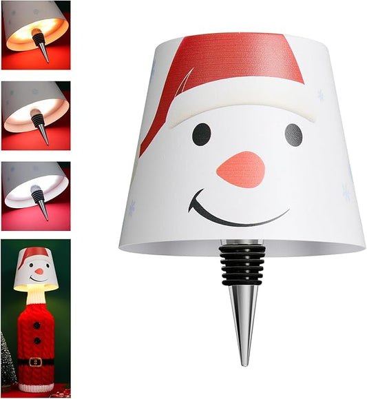 Wireless Bottle Lamp Shade,Rechargeable LED Portable Cordless Table Lamp, 3 Colors Stepless Dimming Touch Wine Bottle Lights for Outdoor Bars Dining Bedroom (Snowman)