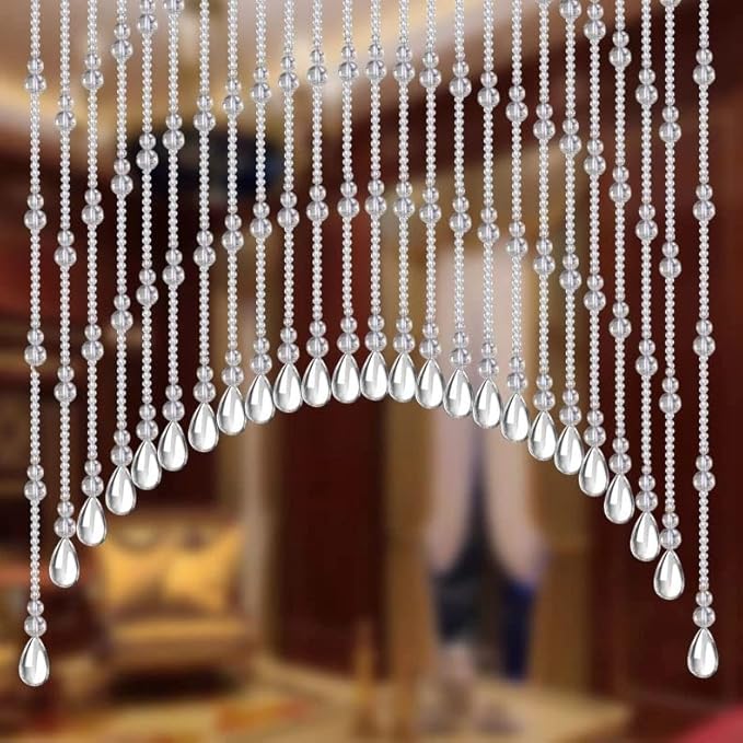 Hanging Glass Door Beads Beaded Curtains Valance Self-Adhesive for Doorways Crystals Stran Arched Windows, Clear Crystal Room Bead Partition Curtain Door Frame Beads for Doorways Closets 1