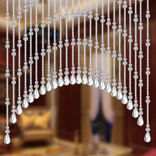 Hanging Glass Door Beads Beaded Curtains Valance Self-Adhesive for Doorways Crystals Stran Arched Windows, Clear Crystal Room Bead Partition Curtain Door Frame Beads for Doorways Closets 1
