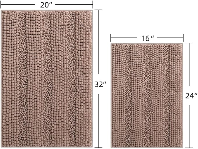 Bath Mat for Bathroom Ultra-Soft Machine Washable Rugs for Shower Room with Non-Slip Backing Shaggy Absorbent Luxury Chenille Bath Rug Perfect for Tub Sink Bedroom Door (16"x24", Camel)