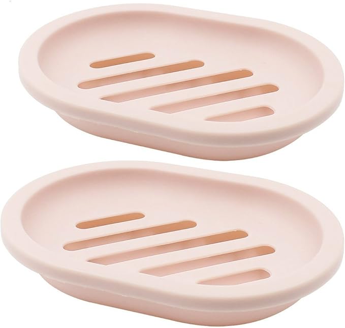 TOPSKY 2-Pack Soap Dish with Drain, Soap Holder, Soap Saver, Easy Cleaning, Dry, Stop Mushy Soap (Pink)