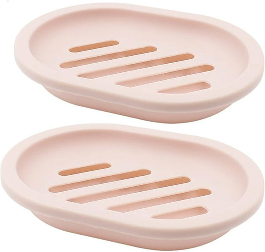 TOPSKY 2-Pack Soap Dish with Drain, Soap Holder, Soap Saver, Easy Cleaning, Dry, Stop Mushy Soap (Pink)