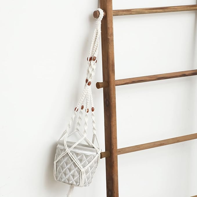 FUIN 5ft Wood Blanket Ladder with Bottom Shelf for Living Room Decorative Wall Leaning Farmhouse Quilt Display Holder Storage Rustic Wooden Towel Rack for Bathroom, Light Brown