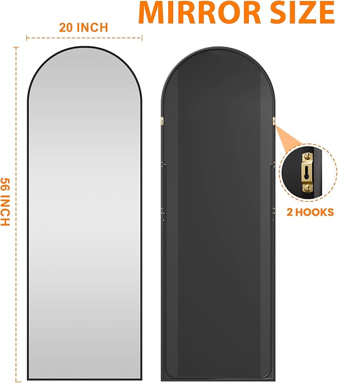 Arched Full Length Mirror, 56"x20" Gold Standing Body Mirror for Wall, with Aluminum Alloy Frame for Bedroom, Living Room, Dressing Room