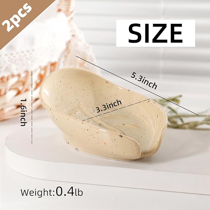 Soap Holder, Self Draining Soap Dishes 2PCS, Leaf Shape Ceramic Bar Soap Holder Drain Soap Dishes for Bathroom Sink Shower Kitchen, Easy to Clean Keeps Soap Dry, ANTIS'S HOME