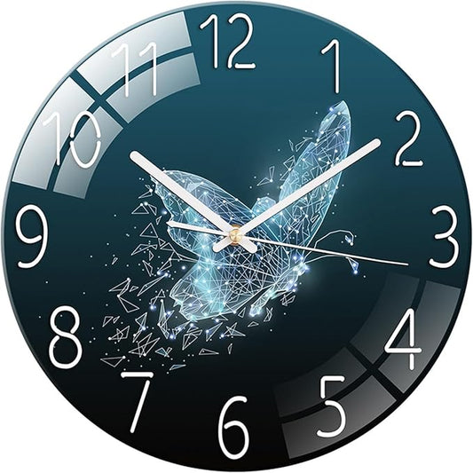 Ergocar Glass Wall Clock Silent Scanning Mechanical Round Glass Wall Clock, Suitable for Living Room, Kitchen, Office.