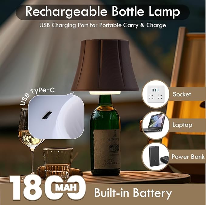 WILIT Wireless Bottle Lamp for Liquor Bottles, 3-Level Brightness Cordless Lamp Shades for Table Lamps, Battery Operated Night Light for Bedroom, Bar Decor, Living Room, Women Gifts, Mothers Day Gifts