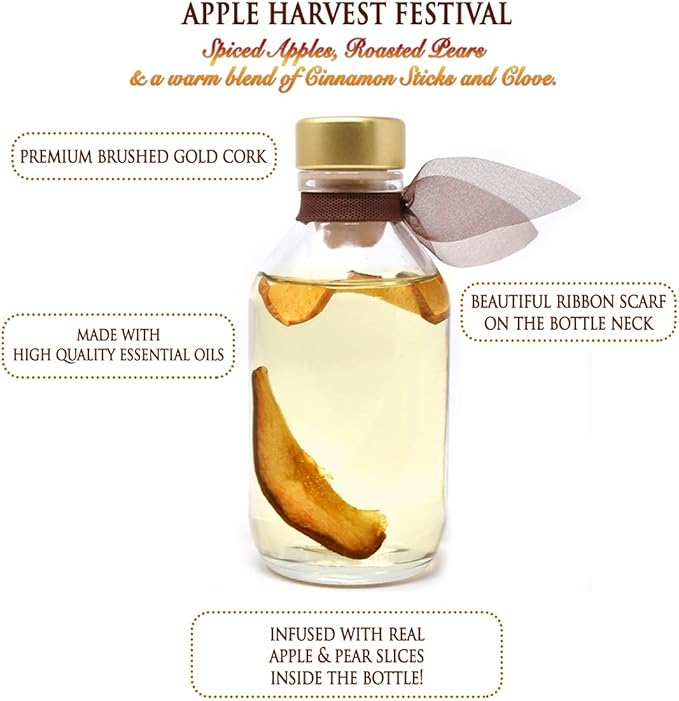 LOVSPA Apple Harvest Reed Diffuser Set with Fresh Red Apples & Roasted Pears, Infused with Real Fruit Slices, Room Scent Air Freshener Made in The USA