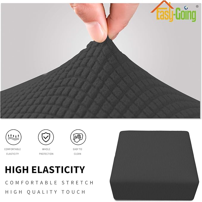 Easy-Going Stretch Ottoman Cover Folding Storage Stool Furniture Protector Soft slipcover with Elastic Bottom (Medium,Dark Grey)