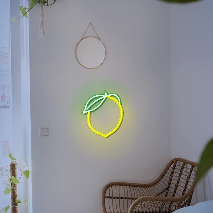 Lemon Neon Sign Lemons Yellow Led Sign Fruit Shape Neon Light for Apartment, Bar, Kids' Room,Bedroom,KTV Pub, Shop Wedding, Celebration (12.6"*11")