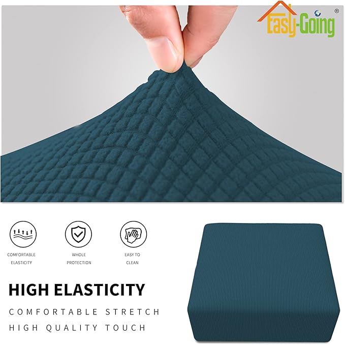 Easy-Going Stretch Square Ottoman Cover Folding Storage Stool Furniture Protector Soft Slipcover with Elastic Bottom (30x30x15inch, Deep Teal)