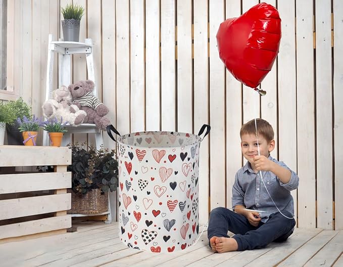 Large Kids Laundry Hamper,Heart Laundry Basket Collapsible Girls Storage Baskets for Baby Room Decor,Nursery Hamper,Toy Organizer,(Line love) …