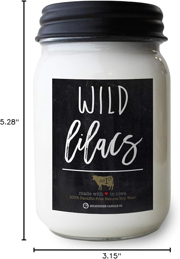 Milkhouse Candle Company - Wild Lilacs - 13oz Beeswax and Soy Candles - Farmhouse Collection - 100% Natural, Paraffin Free, with Premium Fragrance Oil, Glass Jars with Lids