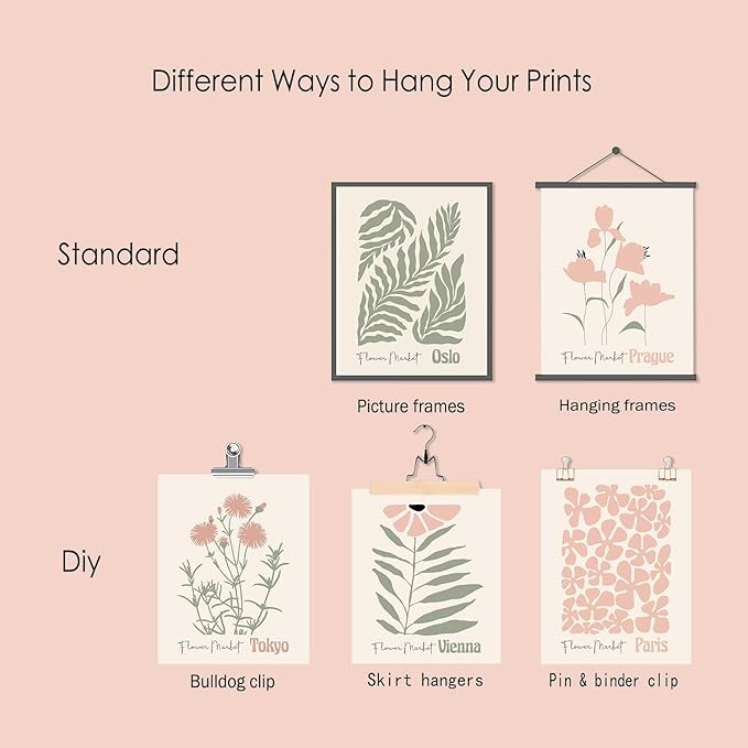 Flower Market Posters, Boho Botanical Floral Wall Art Prints Blush Pink and Sage Green Aesthetic Bedroom Decor Canvas Artwork Painting, Abstract Minimalist Wall Decor Pink Room Decor for Boho Room,