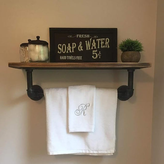 Industrial Pipe Shelving,Iron Pipe Shelves Industrial Bathroom Shelves with Towel bar,24in Rustic Metal Pipe Floating Shelves Pipe Wall Shelf,1 Tier Industrial Shelf Wall Mounted,Retro Brown