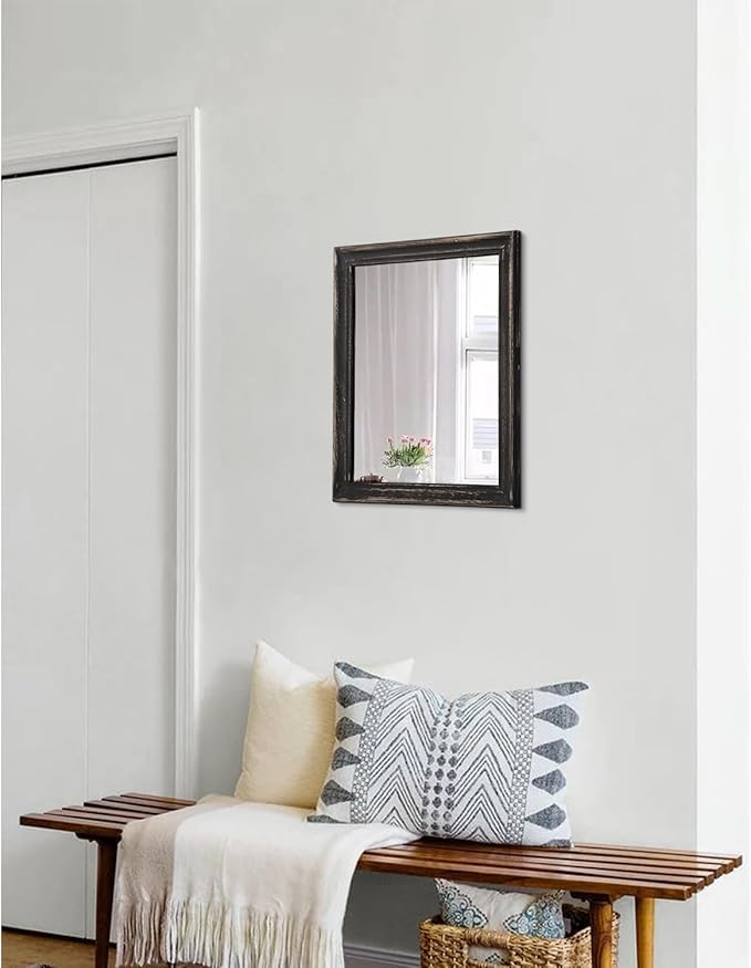 Small Mirrors for Wall with Wood Frame Rectanglular Wall Hanging Mirror for Bathroom Bedroom Vanity Entryway