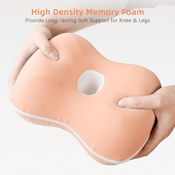 Knee Pillow for Side Sleepers - Memory Foam Leg Pillow for Side Sleeping - Comfortable Soft Side Sleeper Leg Positioner Pillows for Pregnancy, Hip Pain, Spine Alignment (Peachpuff)