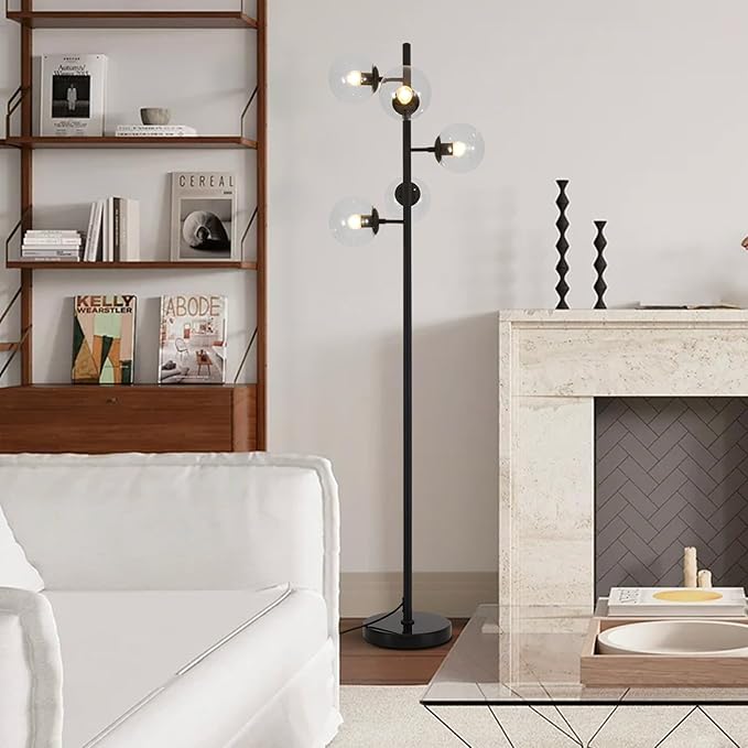 KCO Lighting 5 Light Globe Floor Lamp - Black Tall Mid Century Modern Contemporary Standing Lamp for Living Room, Bedrooms, Office