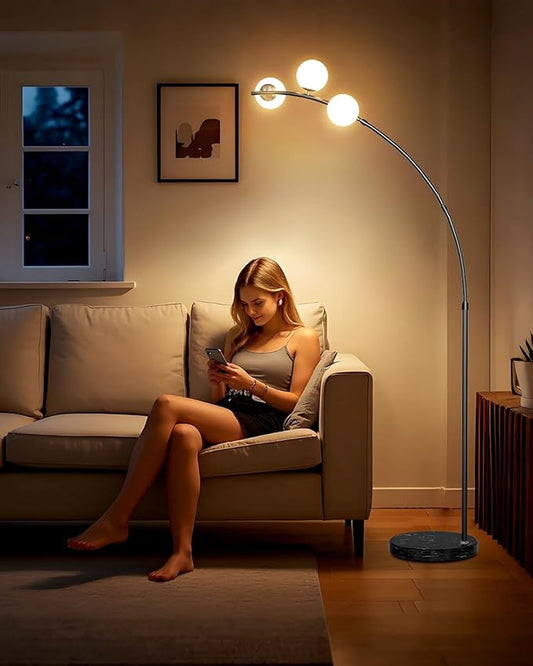 Lightdot 3 Globe Arc Floor Lamp - Contemporary Black Arc Lamp with Shatterproof Shade, LED Bulbs Included for Living Room, Bedroom & Home Office