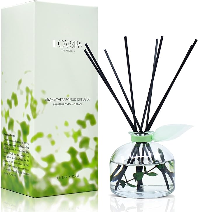 LOVSPA Unwind Peppermint & Eucalyptus Reed Diffuser Set - Stress Relief Aromatherapy Scented Sticks - Fresh Peppermint, Aromatic Eucalyptus & Vanilla, Aromatherapy for Your Home