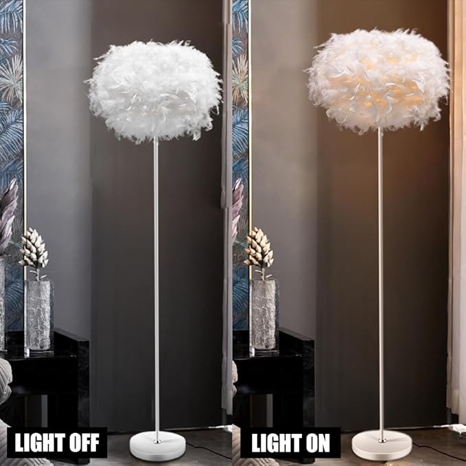 Feather Floor Lamp,Floor Lamps for Living Room,Home Office Bedroom Decor,Floorlamp with White Lampshade,Modern Tall Standing Lamp for Dinningroom,Behind Couch,Girls'room,Corner