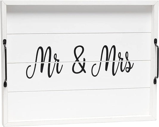 Elegant Designs HG2000-WMM Decorative Wood Serving Tray w/Handles, 15.50" x 12", Mr. & Mrs.