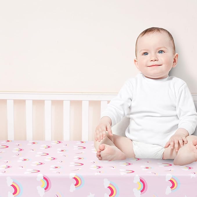 david's kids 3 Pack Fitted Crib Sheets, Ultra Soft Breathable Comfortable Baby Sheet Set for Boys Girls Neutral, 28x52 Inch Fits Standard Crib and Toddler Mattresses, Rainbow