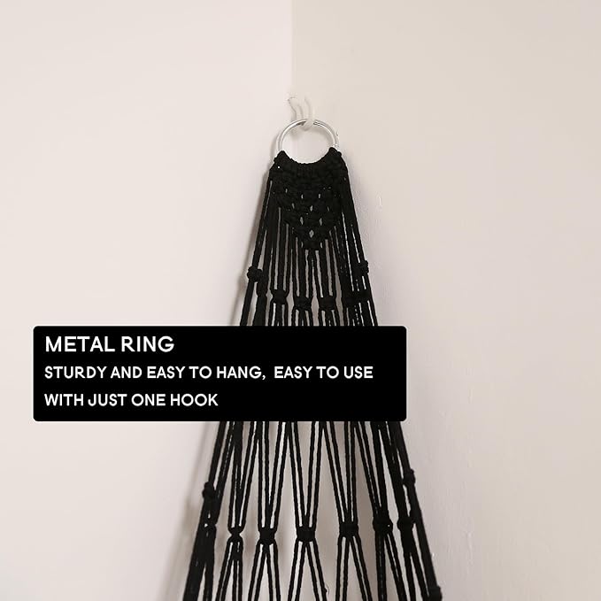 Stuffed Animal Hammock Corner Hanging Net for Stuffy Animal Storage Macrame Toy Display Plushie Toy Holder-Perfect for The Tiny Space Walls, Kid Bedroom Decor Playroom Organizer (Black)