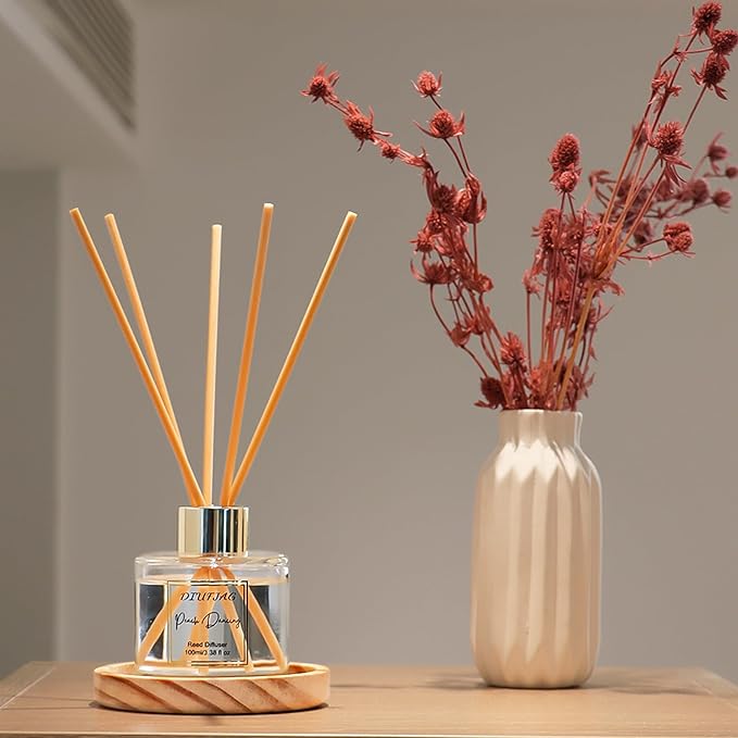 100ml Scent Diffuser with 6 Fiber Sticks, 3.5 oz Reed Diffuser Set Aromatherapy Fragrance Diffusers Air Fresheners for Home Bedroom Bathroom (Peach)