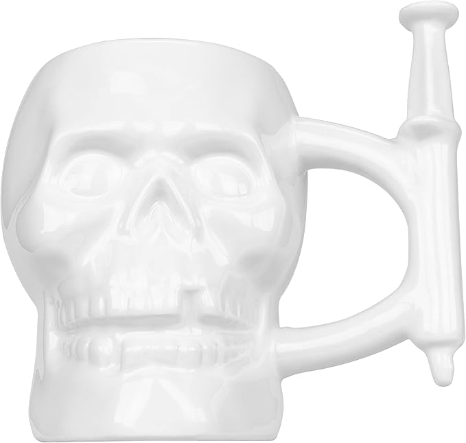 Fairly Odd Novelties FON-10235 Skull With Syringe Handle Ceramic Coffee Mug 11 oz, White