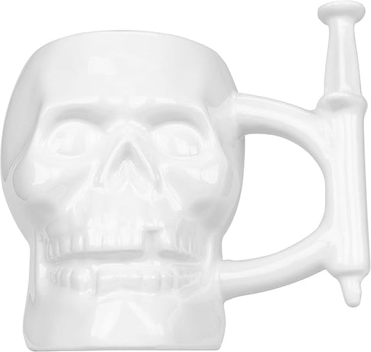 Fairly Odd Novelties FON-10235 Skull With Syringe Handle Ceramic Coffee Mug 11 oz, White