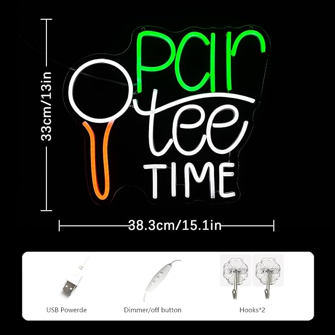 Golf Neon Sign for Wall Decor Golfing Neon Light Par Tee Time Golf LED Neon Sign Golf Ball LED Neon Light for Bedroom Golf Club Sports Room Competition Venue Decoration, green&white