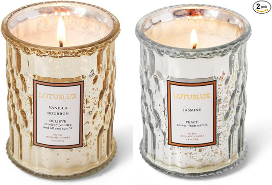 Scented Aromatherapy Luxury Candle - Natural Soy Coconut Wax with Plant Essential Oils, 6.8oz for Home Decor, Relaxation, and Spa Gifts with 45 Hour Burn Time 2 Pack (Vanilla Bourbon+Jasmine)