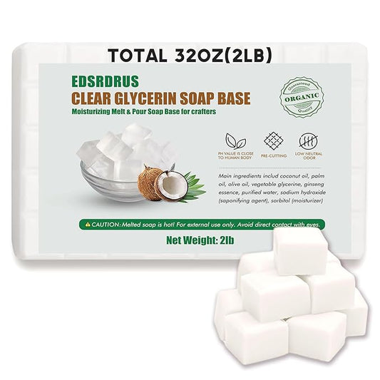2LB Unscented Glycerin Soap Base DIY Handmade Soap Moisturizing Melt and Pour Soap Base for Crafting, Vegetable Glycerin & Coconut Oil, Easy to Cut (White, 2LB)