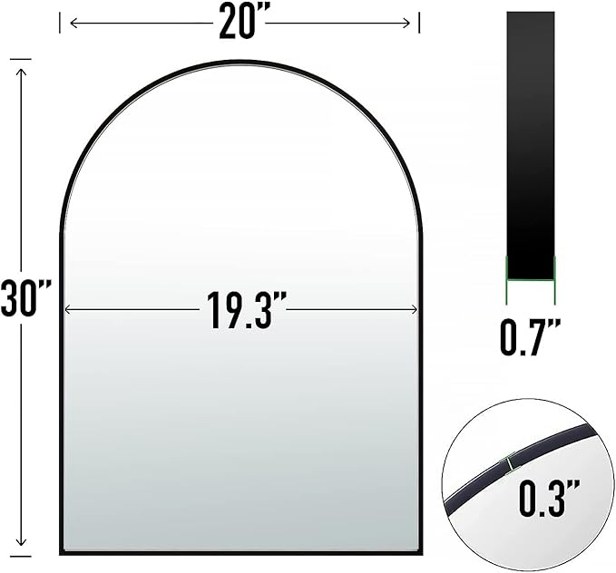 20x30 Arch Mirror Rectangle Wall Mounted Metal Frame Mirrors for Entryway Bedroom Bathroom Living Room 20 30 inch Gold Silver - Black