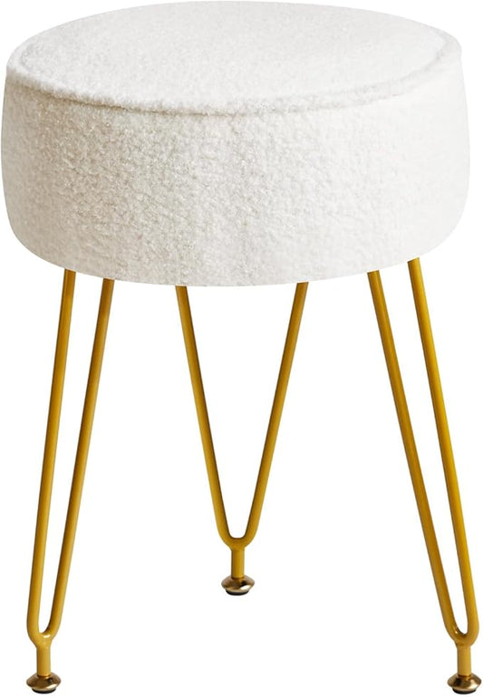 IBUYKE Teddy Velvet Round Footrest Stool Ottoman, Makeup Vanity Stool Side Table, Velvet Dressing Table Seat, Pouf Couch Stool, for Living Room Bedroom, White WBD009W