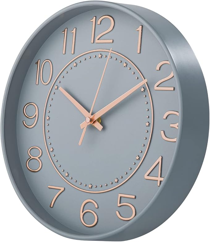 HZDHCLH Modern Wall Clocks Battery Operated,10 inch Grey Clock for Wall,Silent Small Wall Clock for Living Room Bedroom Kitchen Office Nursery Decor