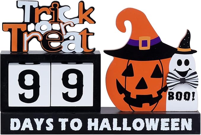 DECSPAS Halloween Decorations Indoor, Large Size Wood Block Set with Pumpkin Cat Halloween Countdown Decor, Trick or Treat Table Centerpiece for The Home, Mantle, Party Decorations