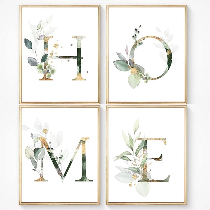 SUUURA-OO Botanical Simple Life Home Decor Poster Green Leaf Painting Wall Art Print Set of 4 (8”X10”), Boho Leaf Eucalyptus Wall Décor Modern Bohemia Botanical Floral Leaves Wall Art Print Unframe