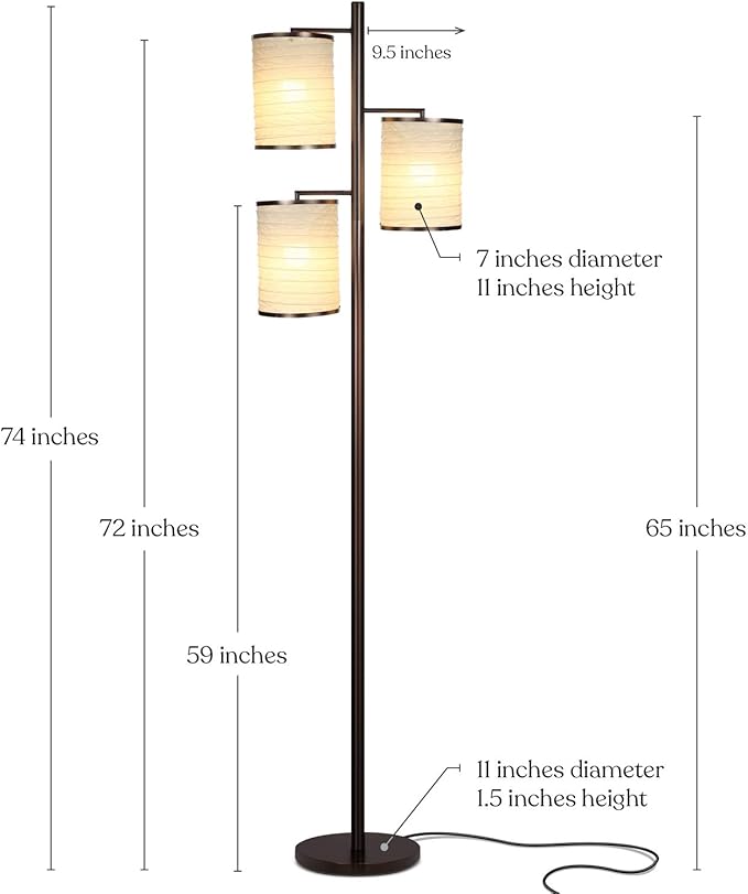 Brightech Liam Floor Lamp, Great Living Room Décor, Tall Tree Lamp for Offices, Asian Lantern Shade Lamp for Living Rooms, Standing Lamp with 3 LED Light Bulbs for Bedroom Reading - Bronze