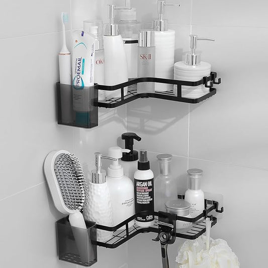 Corner Shower Caddy,2 Pack Rustproof Corner Organizer Shelves,No Drilling Stainless Steel Shower Organizer for Bathroom,Bathtub,Shower Pan,Bath Accessories Shower Caddies(Black)