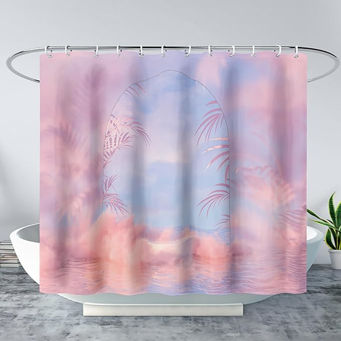 AILONEN Pink Wonderland Shower Curtain,Blue and Pink Sweet Bathroom Shower Curtain for Girls Kids Teens, 72" W*96" H Dream Sky Theme Shower Curtain Sets for Bathroom