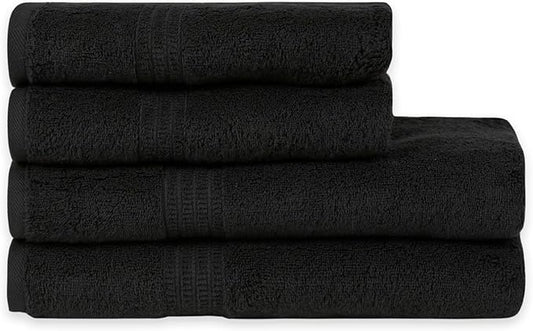 HOMELOVER 4 Piece Towel Set - 100% Organic Cotton 2 Bath Towels & 2 Hand Towels - 500 GSM, Hotel Quality, Soft, Highly Absorbent & Quick Drying Wash Towels for Kitchen & Bathroom (Charcoal Black)