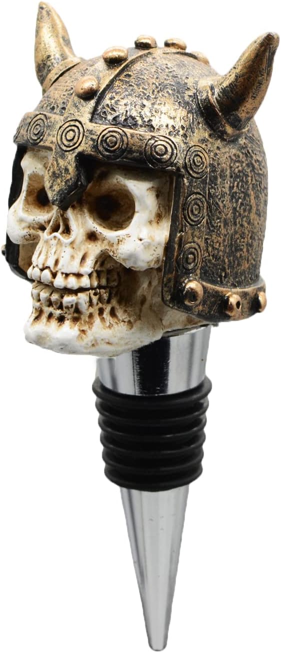 Wine Bottle Stopper Horns Helmet Viking Skull Decorative Beverage Wine Cork for Man Housewarming Gift,Christmas,Thanksgiving,Bronze