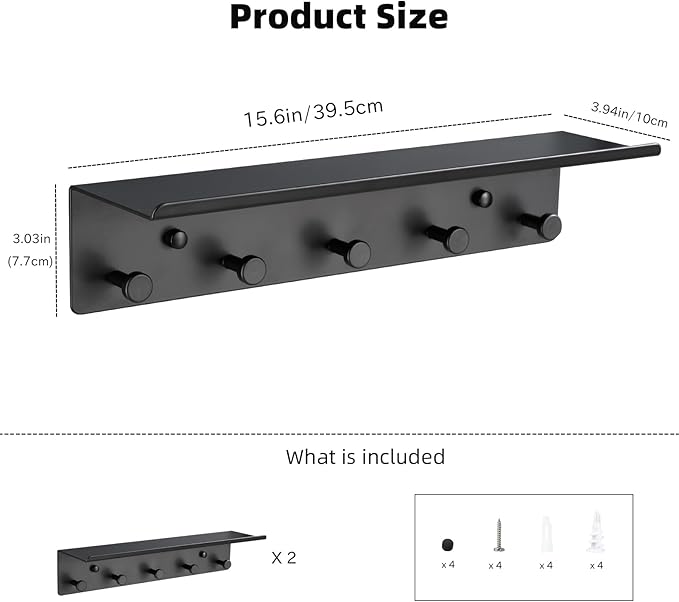 Towel Rack with Shelf Wall Mounted, Set of 2 Aluminum Bath Robe Hook, Outdoor Pool Holder or Bathroom Hot Tub Accessories, Metal Bathtub Hanger, Decor Display Storage for Hat Clothes Key Bag